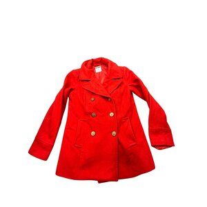 Old Navy Womens Small Wool Double Breasted Peacoat Warm Sunset Red Gold Buttons